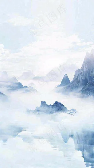 中国风山雾云海山脉意境山水画