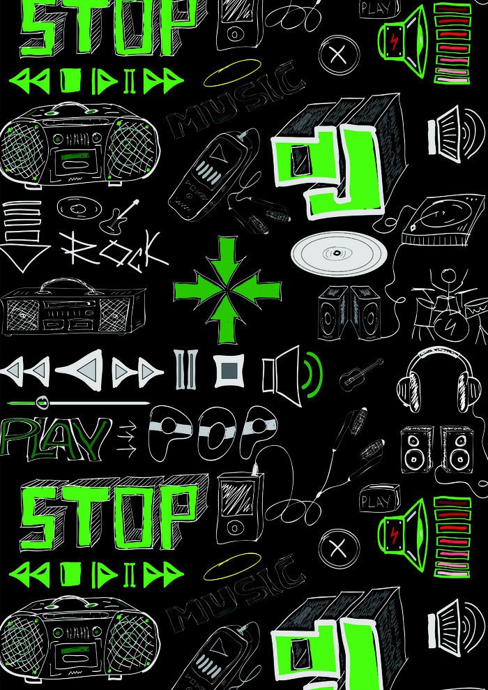 绿色系架子鼓音乐涂鸦音箱耳机说唱