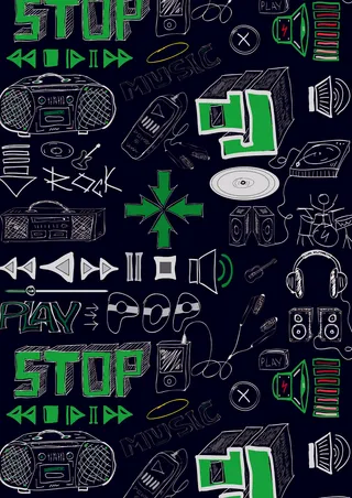 绿色系架子鼓音乐涂鸦音箱耳机说唱