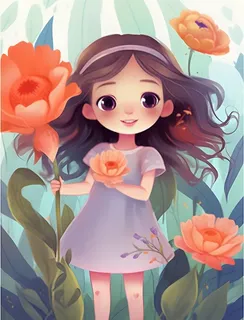 女孩在花丛中绿植海报素材背景 女孩在花丛中绿植海报素材背景