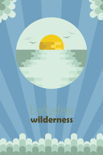 自然风景动物植物扁平矢量插画