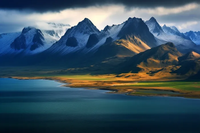 高原雪山湖泊摄影图(4032x2688)