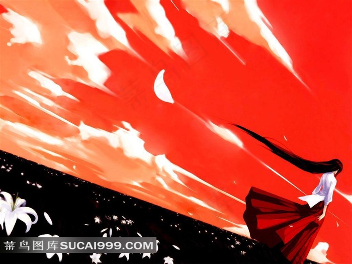 背身的动漫卡通女孩插画