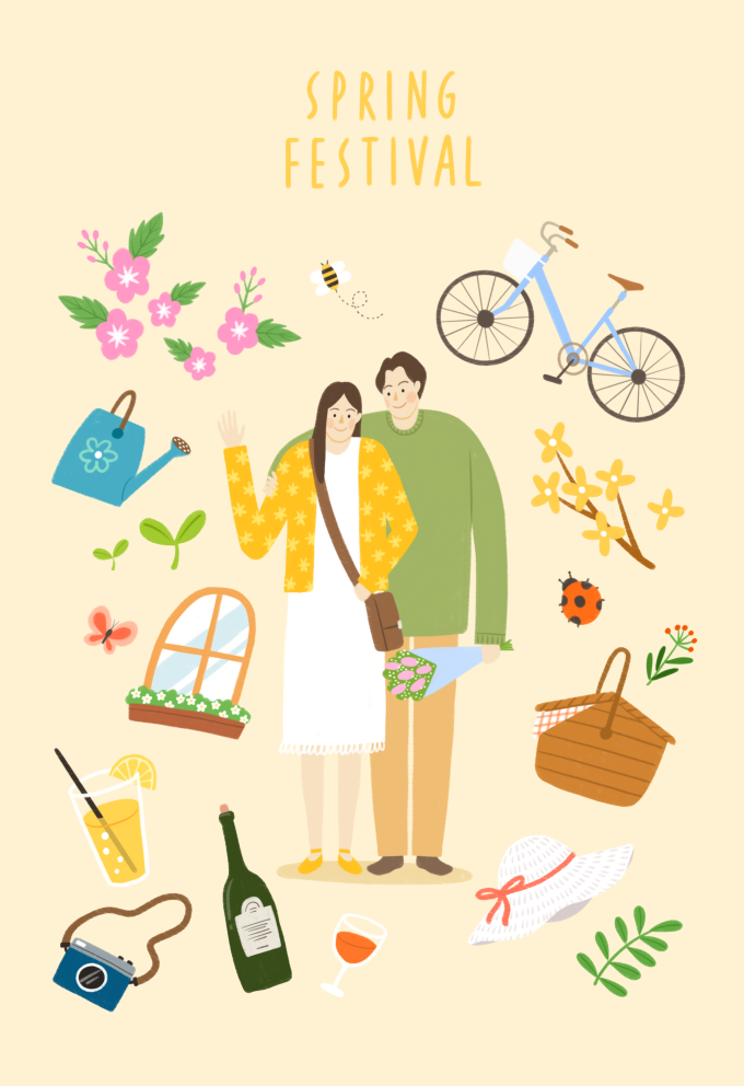 春天插画psd模版下载