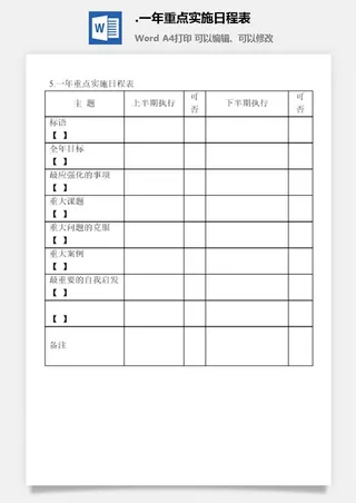 一年重点实施日程表办公室工作日程通用表格