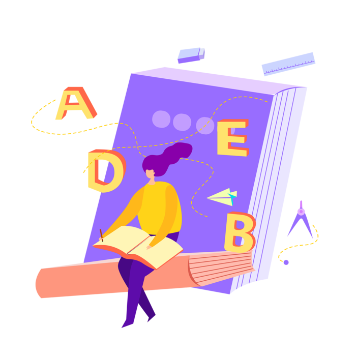 扁平在学习英语的女孩_元素