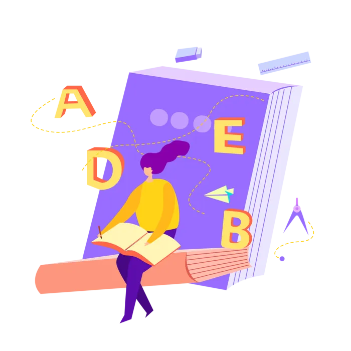 扁平在学习英语的女孩_元素