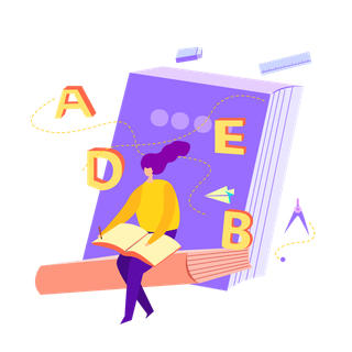 扁平在学习英语的女孩_元素