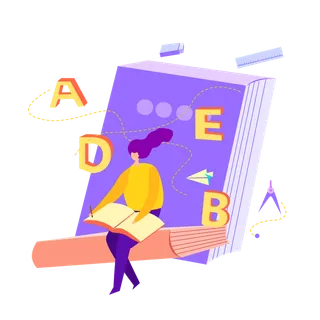 扁平在学习英语的女孩_元素