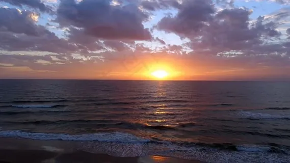 日落, 海洋, 太阳, 地平线, 海, 云