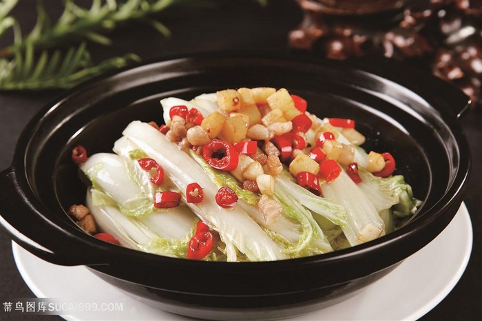 中华美食干锅娃娃菜摄影图