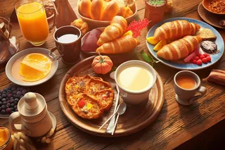 下午茶面包果汁咖啡摄影图