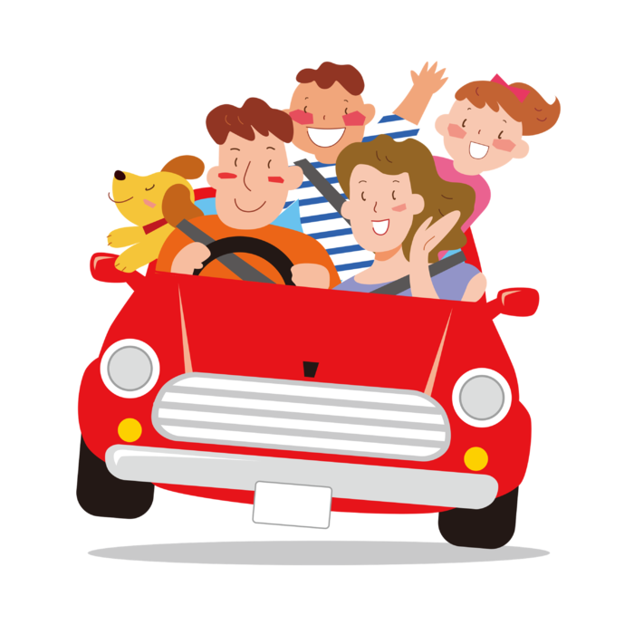 红轿车 一家四口 卡通