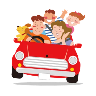 红轿车 一家四口 卡通