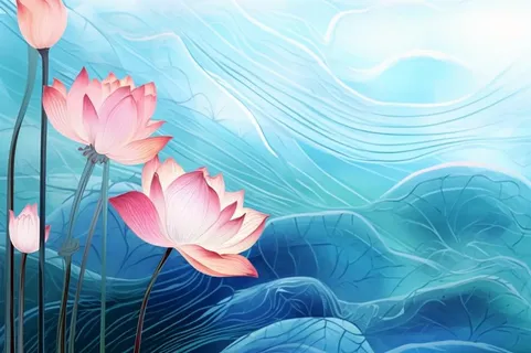 简约大气荷花荷叶蓝色清新背景