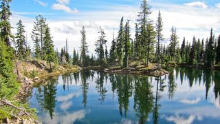山间 绿色 河水 水面 倒影 山水 