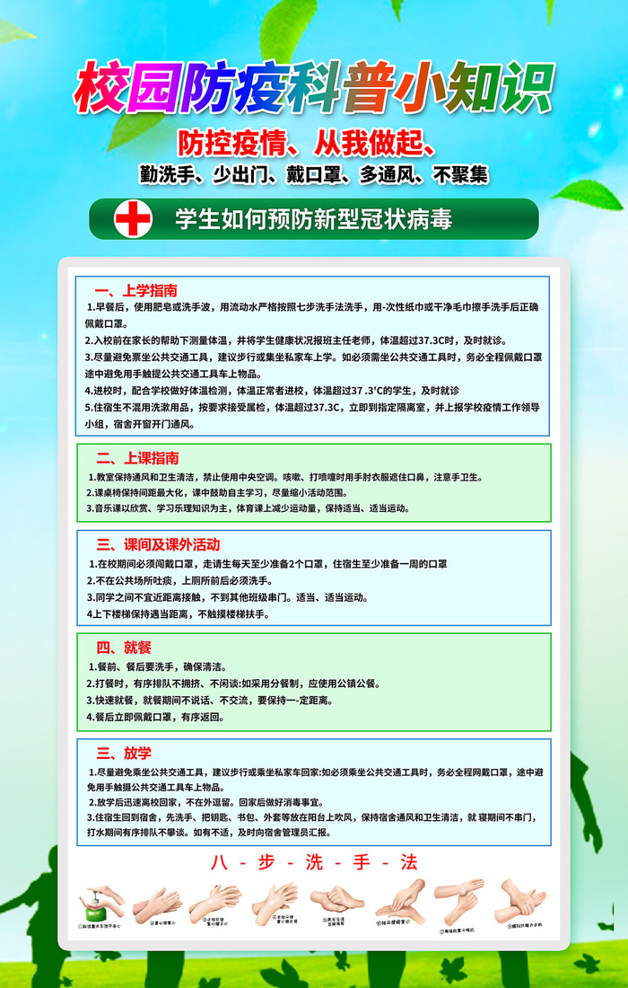 手绘卡通创意新冠疫情防控海报