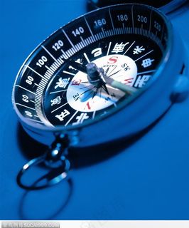 蓝色灯光下的指南针