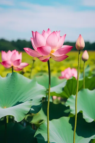 荷花莲花荷叶池摄影图