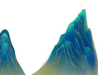 中国风国潮山水插画祥云中式手绘烫金线条元素png装饰背景PSD素材