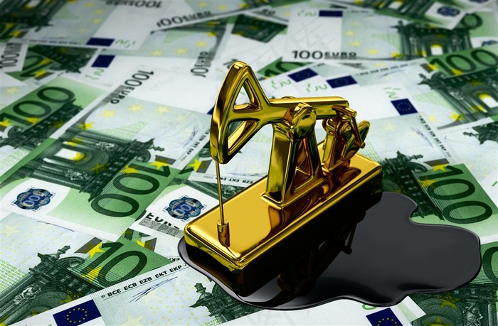 钞票上的金色石油钻机模型和石油高清图片