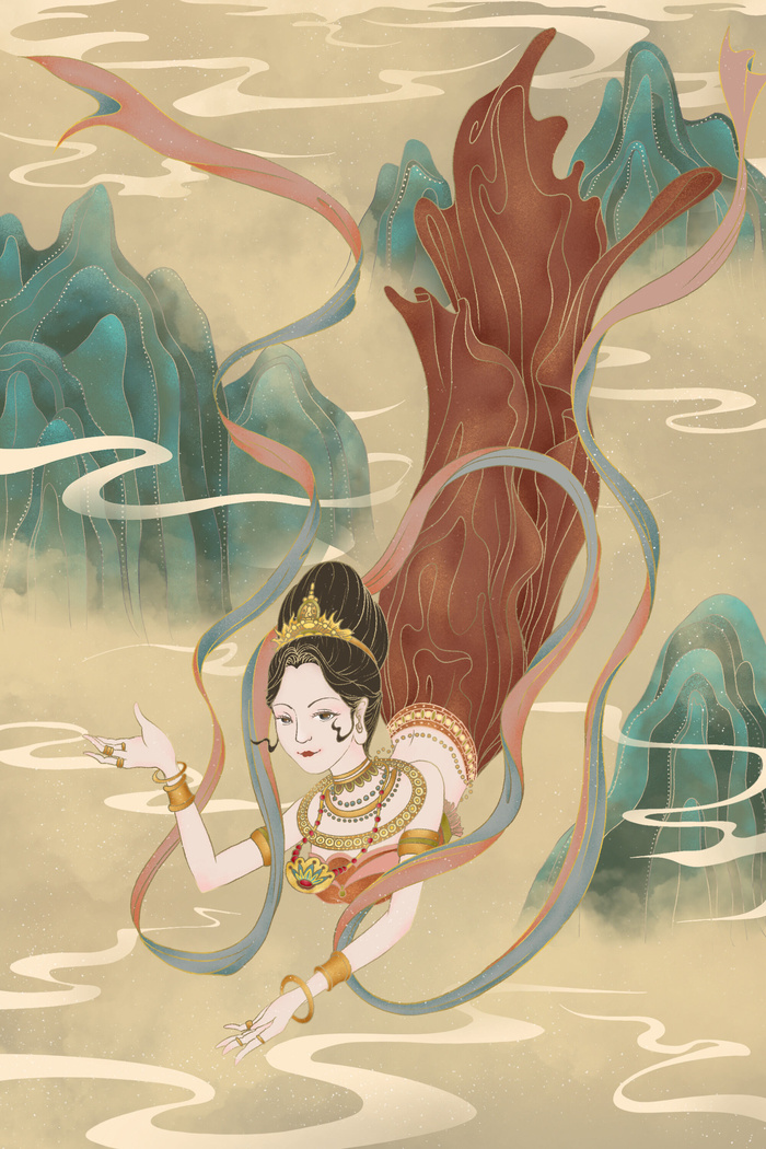 敦煌系列国潮插画(2000x3000)psd模版下载