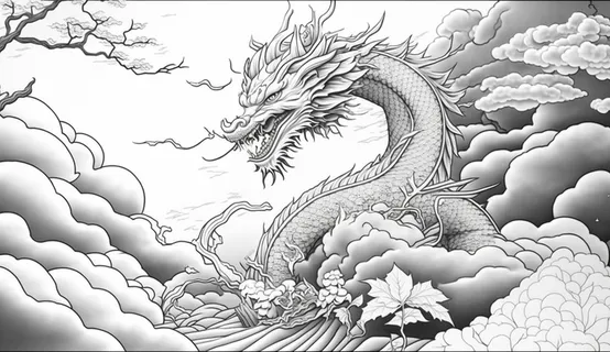 龙、生肖、节日、线条