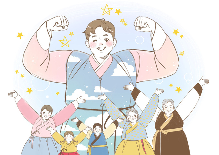 朝鲜卡通一家人插画PSD素材psd模版下载