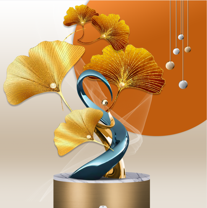 抽象金色银杏叶装饰画