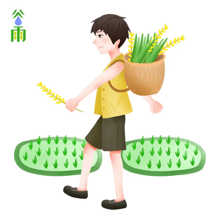 二十四节气谷雨场景插画psd模版下载