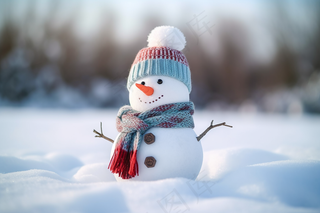 冬天可爱雪人雪地雪景摄影图