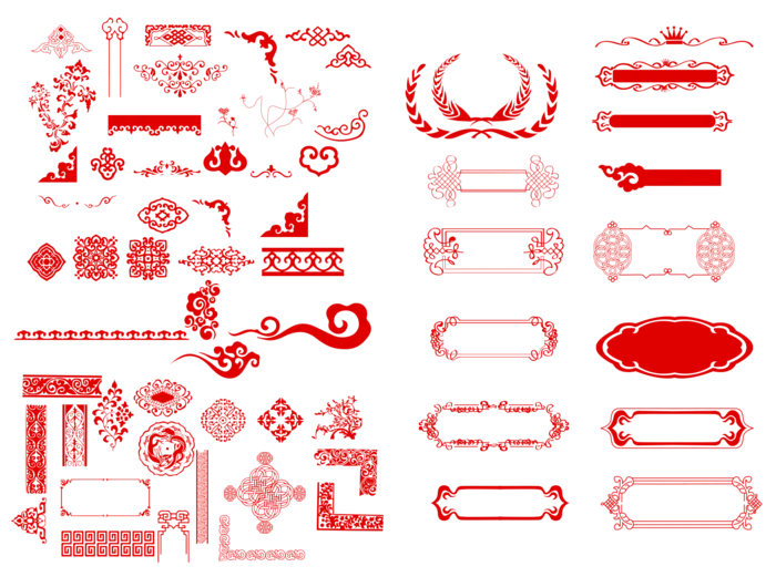 中式红色边合集免扣素材装饰