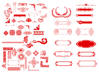 中式红色边合集免扣素材装饰