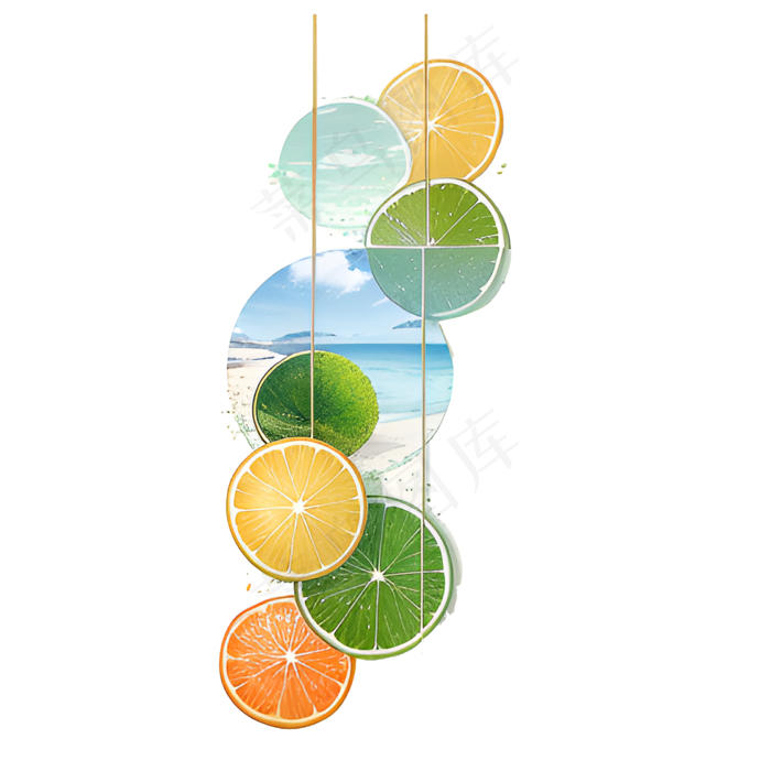 绿色手绘PNG手绘唯美柠檬片
