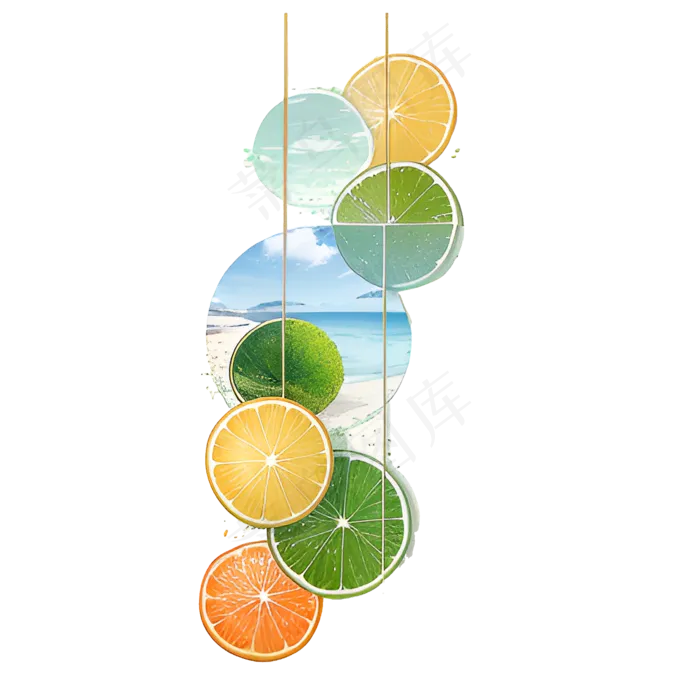 绿色手绘PNG手绘唯美柠檬片