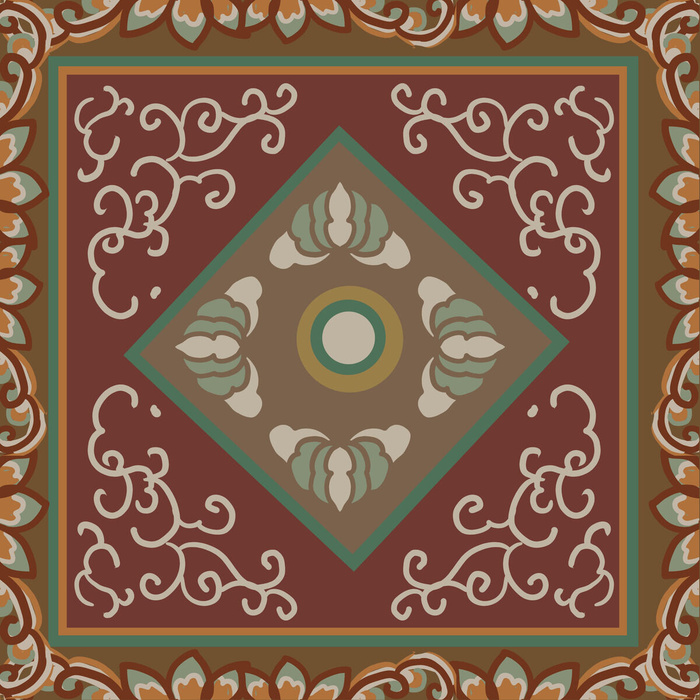 复古中式国潮风敦煌花纹装饰图案花卉藻井肌理圆形边框素材