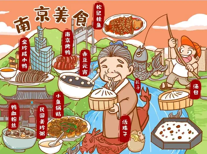 南京美食插画psd模版下载