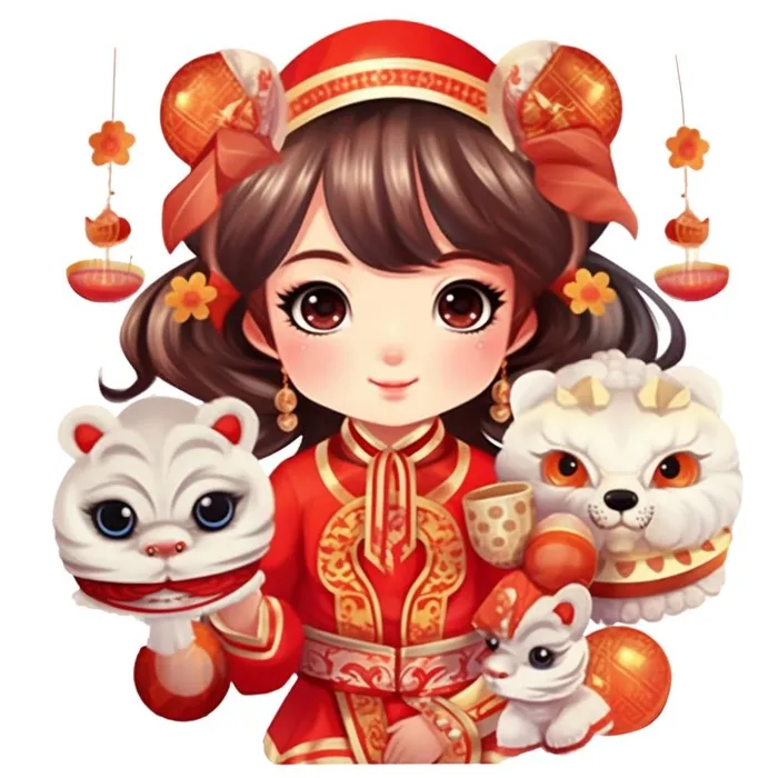 卡通插画人物喜庆红色衣服孩子老虎免抠(1024x1024)