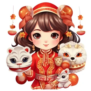 卡通插画人物喜庆红色衣服孩子老虎免抠