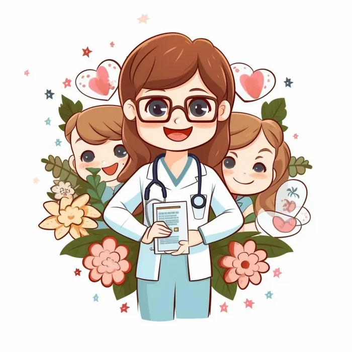 医生护士天使人物插画花海报素材背景(1024x1024)