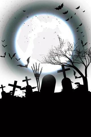 万圣节节日卡通素材黑夜月色
