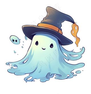 万圣节幽灵鬼魂蓝色卡通插画免抠