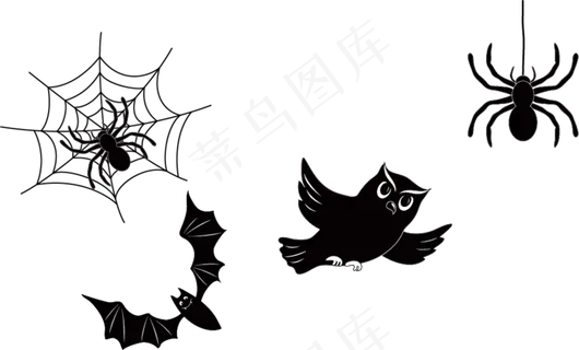 万圣节节日动物元素蝙蝠猫头鹰蜘蛛