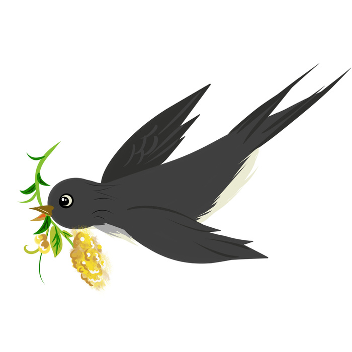 水彩手绘春季春天柳树柳条枝条小鸟小燕子元素PSD设计素材PNG图片