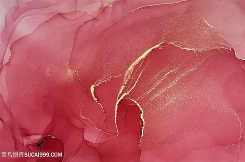 酒红色鎏金炫彩轻纱大理石油彩底纹背景