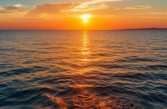 美丽的日落湖泊海洋的地平线上的太阳摄影图(4080x2688)