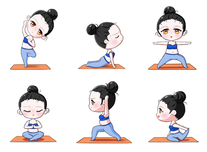 健身瑜伽手绘女孩套图_元素