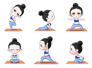 健身瑜伽手绘女孩套图_元素
