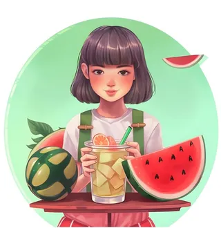 夏日西瓜冰饮水果女孩人物免抠