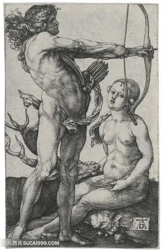 拉斐尔手绘射箭裸体人物装饰画